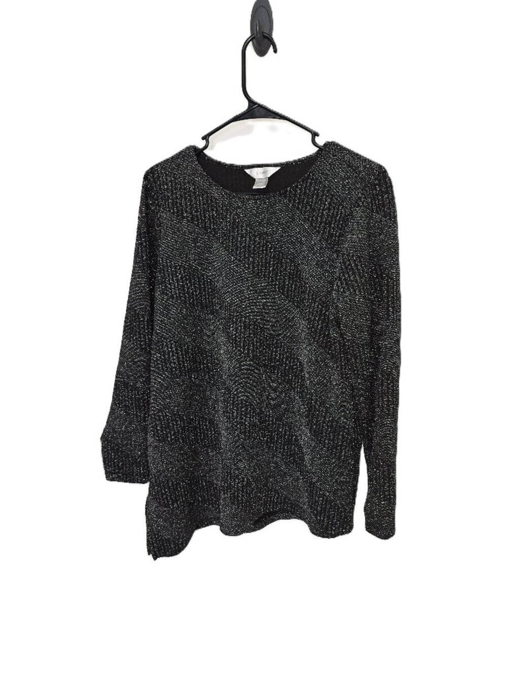 CJ Banks Womens Size X Asymmetric Top Black Silver Long Sleeve Flowy Party